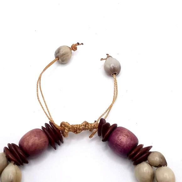 Handcrafted Adjustable Bracelet Natural Seed Beads Floral Design Bohemian Style - Picture 5 of 12